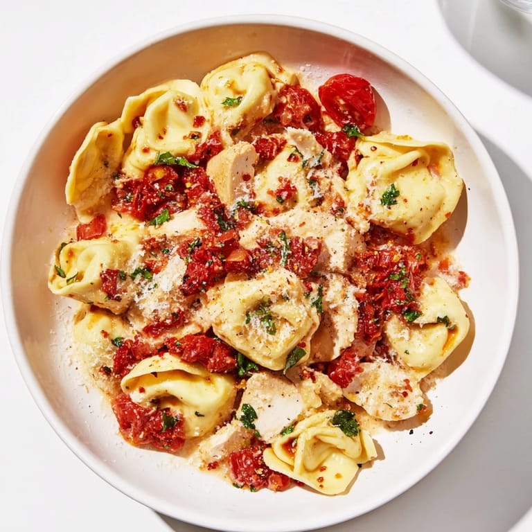 A delicious creamy, sun-dried tomato sauce coats every strand of Marry Me Chicken Tortellini.