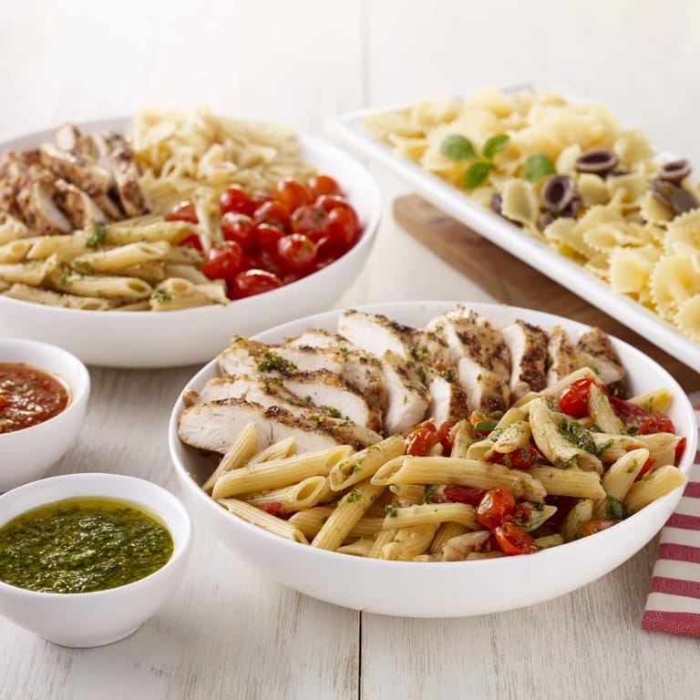 Enjoy the vibrant Girl Dinner Pasta Board, featuring penne, marinara, and fresh basil, perfect for sharing.