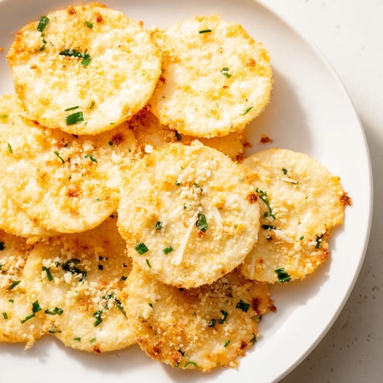 Thin, baked Crispy Cottage Cheese Chips, seasoned with herbs, offer a satisfying crunch with every bite.
