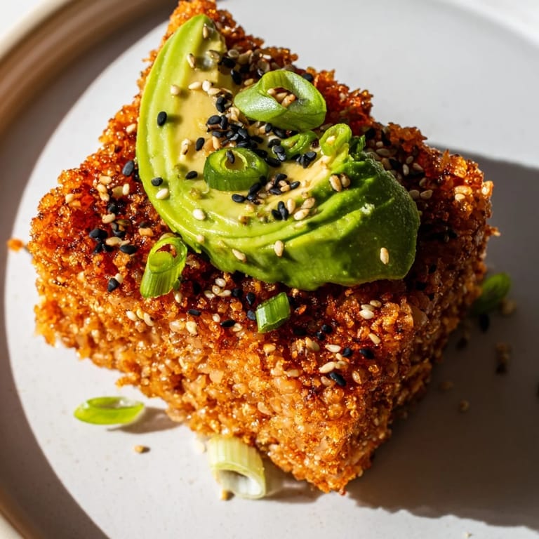 A close-up of beautifully plated spicy tuna crispy rice with sesame seeds, a delicious appetizer option.