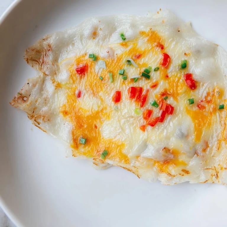 A close-up shot of a perfectly cooked Rice Paper Egg Cheese Wrap, with runny yolk and golden edges.