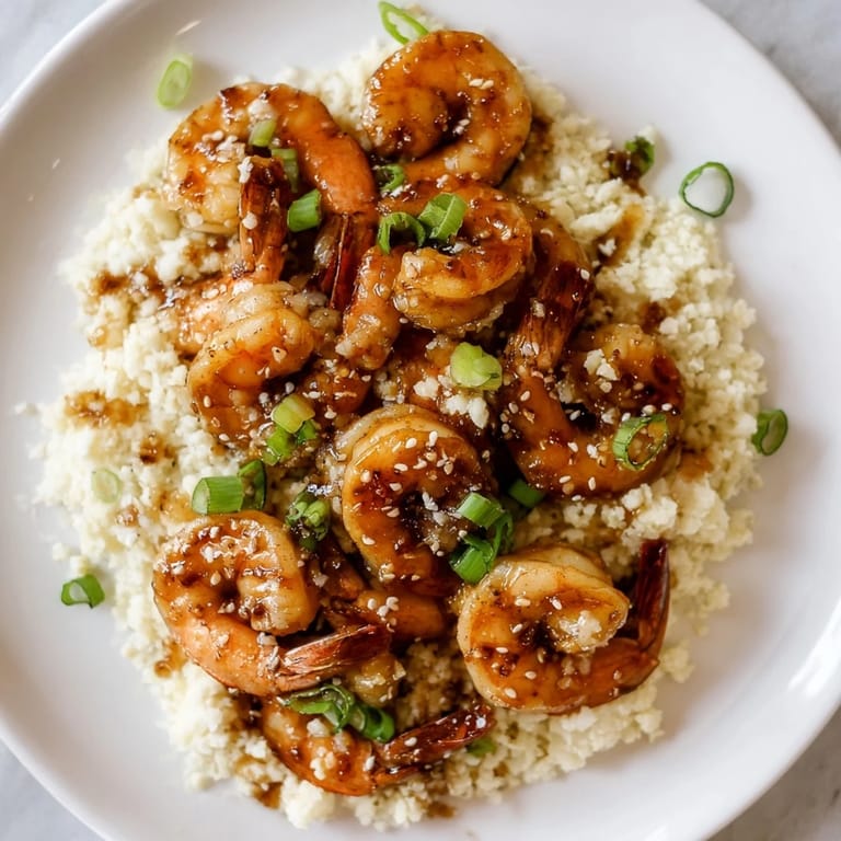 Flavorful ginger garlic shrimp bowls served with fluffy cauliflower rice, perfect for a gluten-free meal.