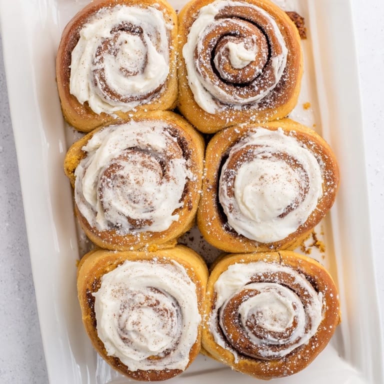 Glazed pumpkin cinnamon rolls with soft dough and cinnamon sugar swirls, ready to serve with coffee.