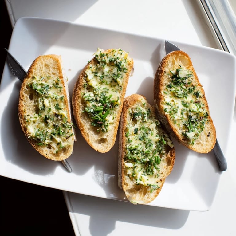 Freshly baked Herb Butter Toast spreads aromatic herb butter on warm slices, topped with coarse salt for a crunchy, savory bite.