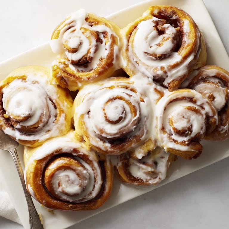 Warm Pillow Soft Cinnamon Rolls on a plate, perfect for brunch with a cup of coffee nearby.