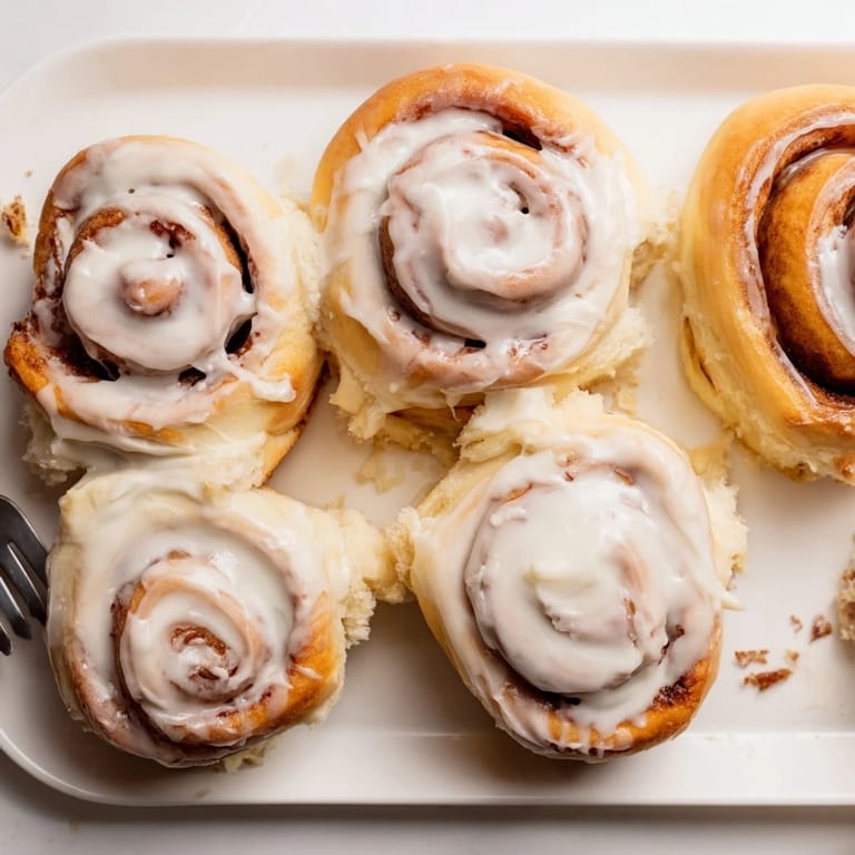Freshly baked Pillow Soft Cinnamon Rolls with buttery swirls of cinnamon sugar, drizzled with sweet glaze.