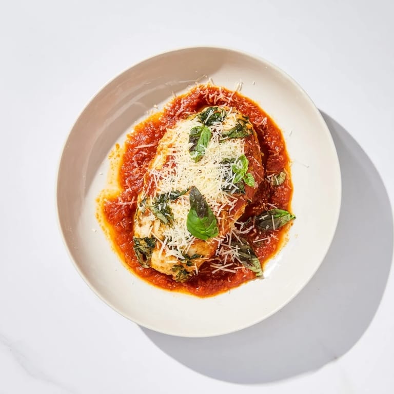 Spinach Ricotta Stuffed Chicken resting in a skillet with crusty bread on the side.