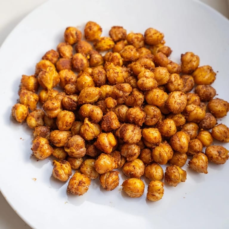 Vegan Crispy Chickpea Snack tossed in spices, perfect for topping salads or enjoying warm straight from the oven.