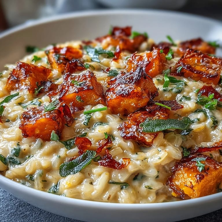 Autumnal Vegan Pumpkin Risotto garnished with lemon zest and nutritional yeast, ready to be served.