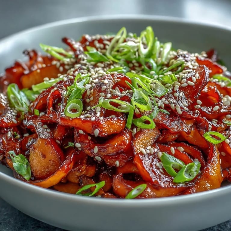 A vibrant bowl of Gochujang Swede Noodles featuring roasted swede ribbons, fresh herbs, and a bold Korean-inspired dressing.