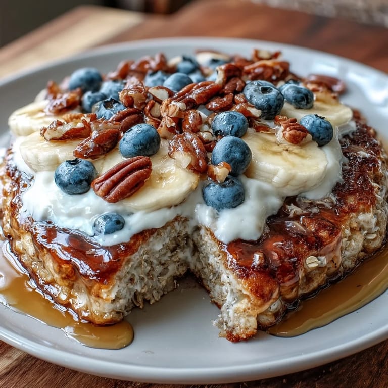 Cinnamon-dusted Protein Pancake Bowl stacked with fluffy pancakes, berries, and creamy yogurt, ready to enjoy.