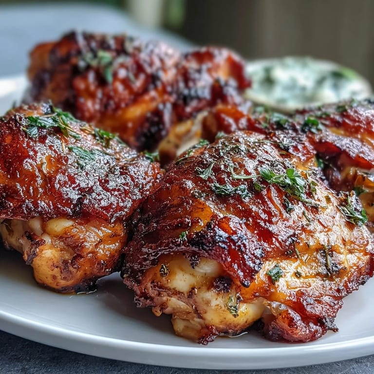 Freshly baked Crispy Baked Bone-In Chicken Thighs rest on a wire rack, garnished with chopped parsley for serving.
