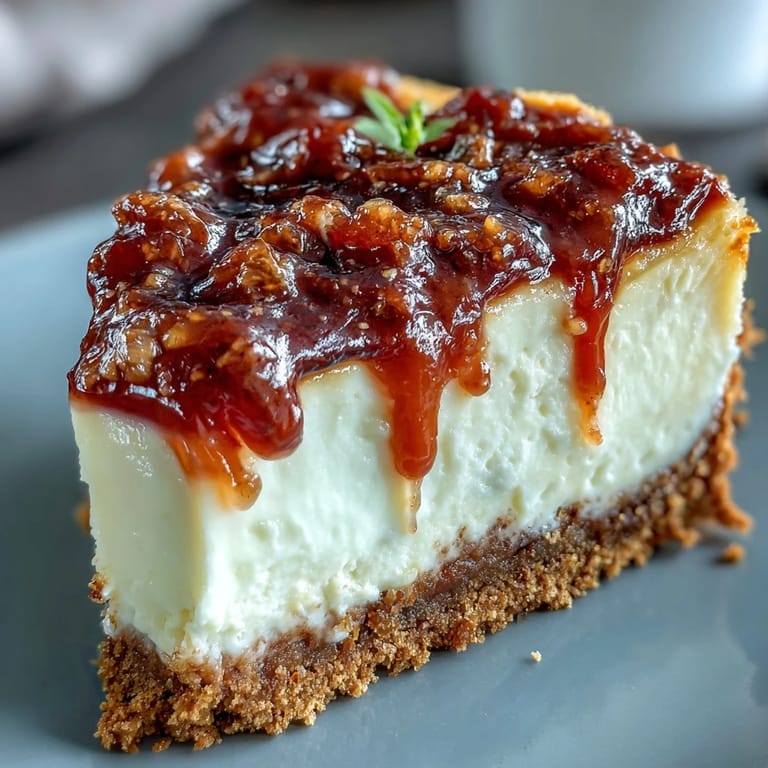 No-bake Easy Guava Swirl Cheesecake slice showing biscuit crust and tropical guava swirls on marble.