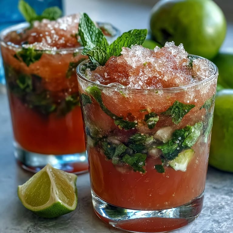 A tropical Guava Mojito drink featuring pink guava nectar and a lime wheel garnish.