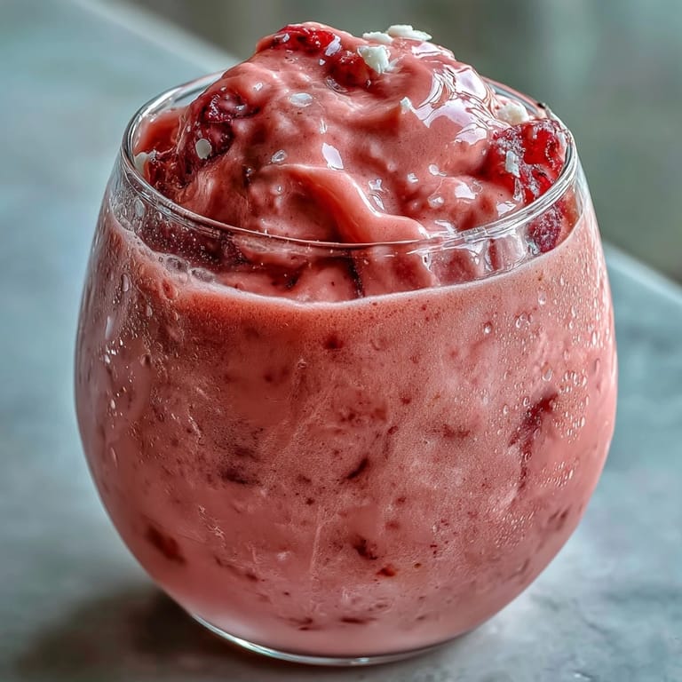 Two frosty glasses of creamy Guava Juice Smoothie with a strawberry garnish, paired with a sliced lime on a bright kitchen counter.