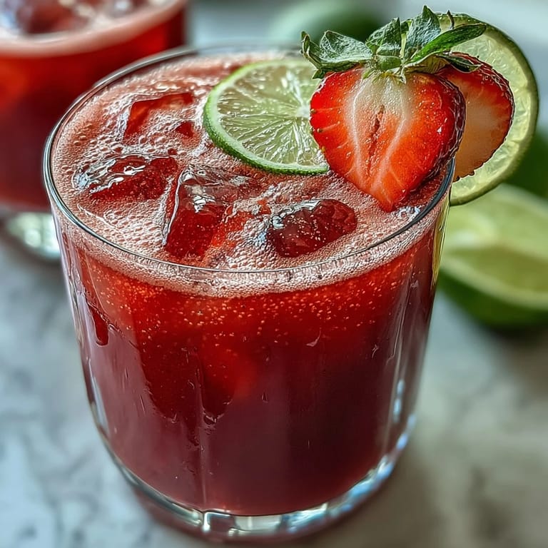 Cool, fruity strawberry agua fresca made with fresh strawberries and lime, offering a naturally sweet and hydrating beverage.