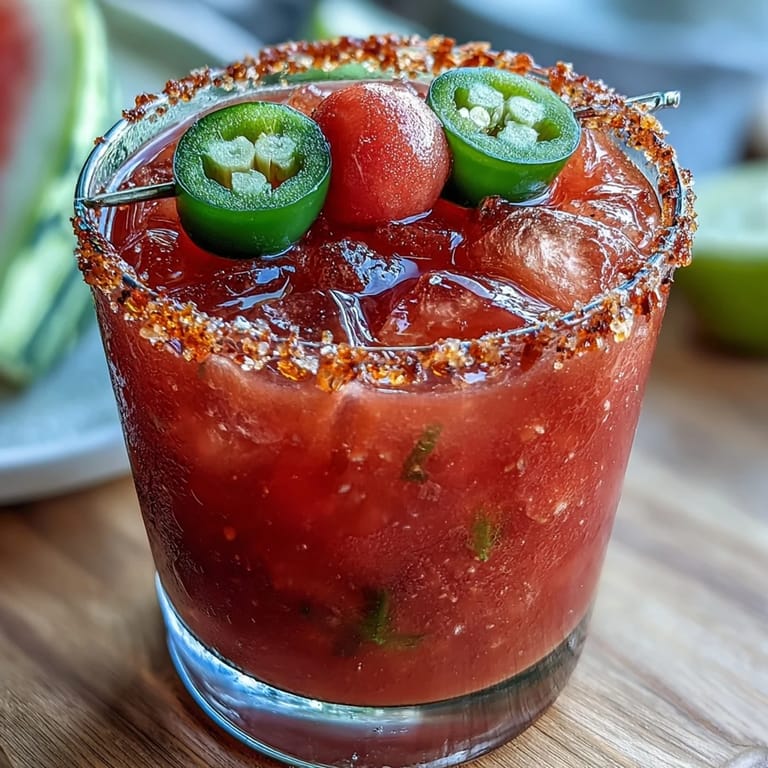Cool and colorful Cinco de Mayo mocktail featuring sweet watermelon, subtle jalapeño heat, and a chili-salt rim—perfect for any party.
