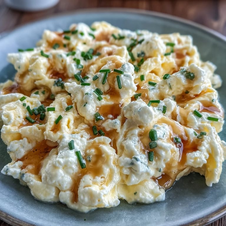 High-protein cottage cheese scrambled eggs cooked gently in butter, offering a rich and satisfying breakfast option.