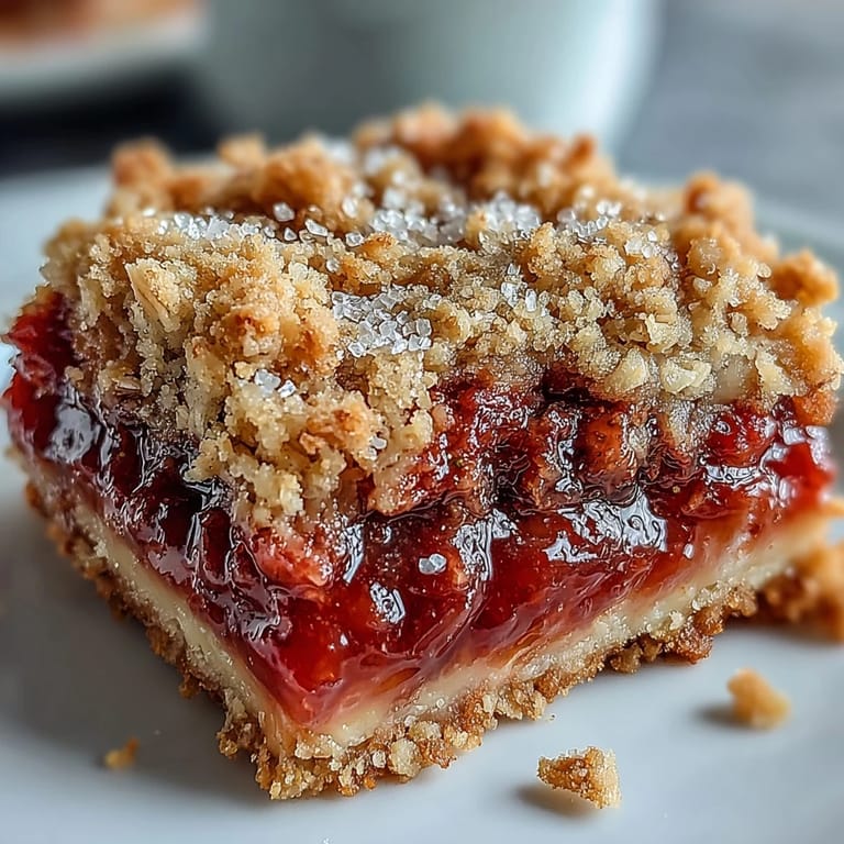 Buttery oat crumble base layered with sweet strawberries and tart rhubarb, baked until golden and bubbling in a classic 9x13-inch pan.