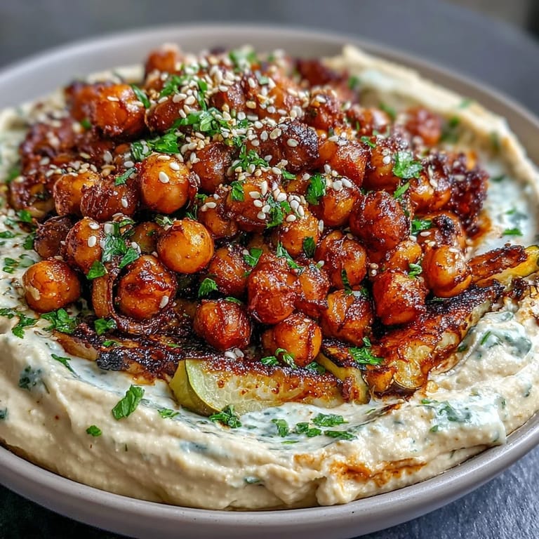 Mediterranean-inspired Crispy Chickpea Bowls with smoky roasted chickpeas, charred vegetables, and fresh parsley garnish.