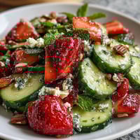 A refreshing cucumber and strawberry salad with mint, perfect for spring picnics or light lunches.