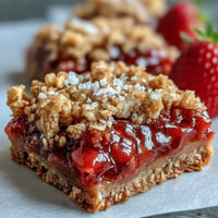 Strawberry Rhubarb Crumble Bars with golden oat topping and juicy fruit filling, perfect for spring dessert tables and picnics.